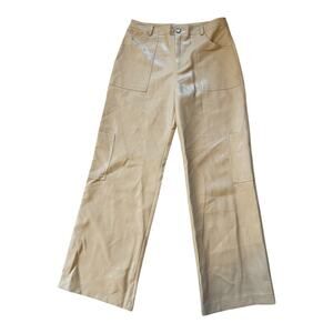 Know One Cares‎ Women's Beige Wide-Leg Vegan Leather Pants Size Large NWOT